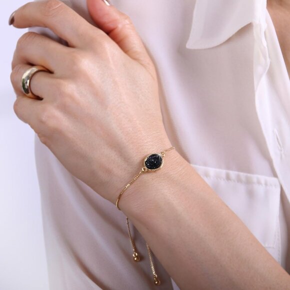 Stunning Adjustable Simulated Druzy Bracelet - Perfect for Layering in Gold - Picture 4 of 9
